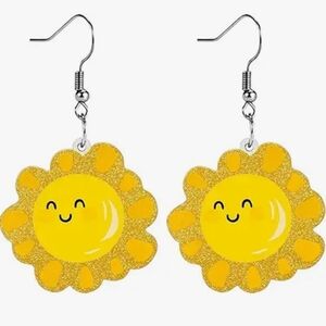 Cute Yellow Sunflower Kids Earrings - Smiley Sun Design